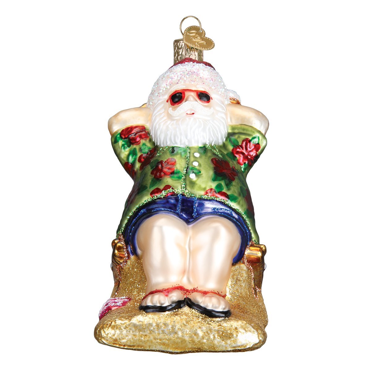 Old World Christmas Sunning Santa Glass Blown Ornament for Christmas Tree, Handcrafted Holiday Decoration, Santa Collection