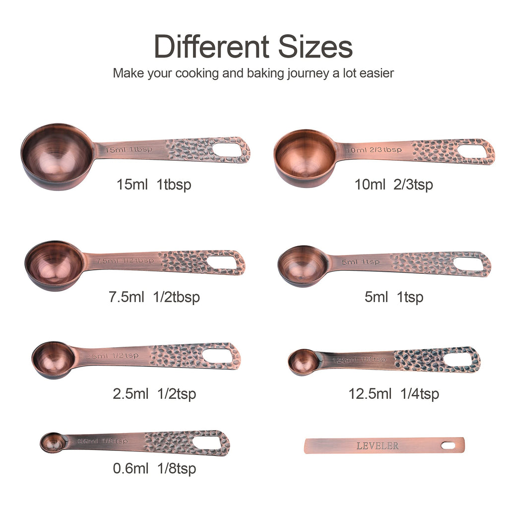 Smithcraft Copper Measuring Cups and Spoons Set, Stainless Steel Copper Plated 6 Metric & US Measuring Cups & 7 Spoons with Leveler for Baking & Kitchen