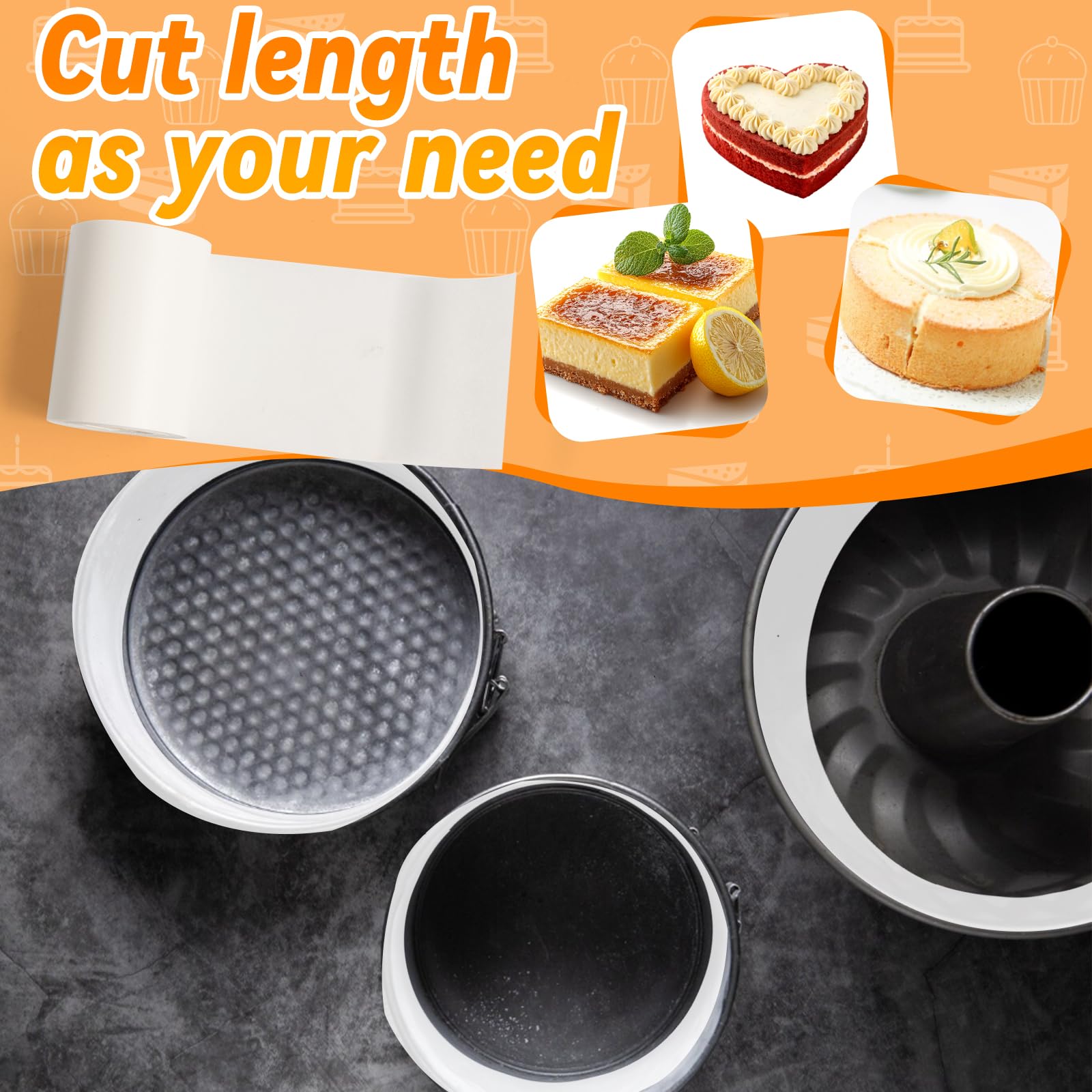 HAPY SHOP Baking Parchment Paper Side Liners - 2.95 in x 131.23 ft Cake Pan Side Liner Roll Parchment Paper Strips for Round Cake Pans, Cheesecake Springform Pan, Heat Resistant Kitchen Paper