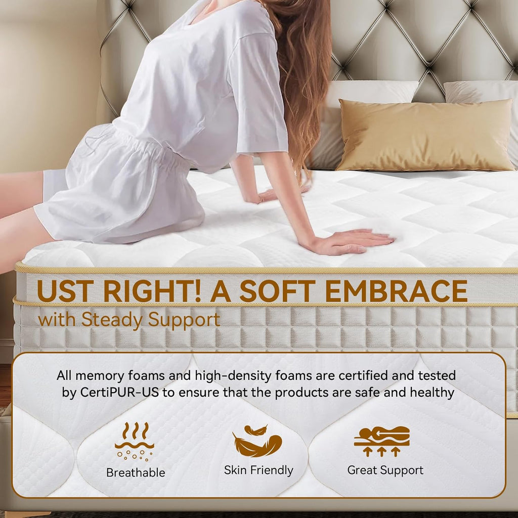 Skiennix Hybrid Mattress - Medium Firm Memory Foam & Pocket Springs - Twin Size, 10 Inch, Euro Top, Motion Isolation