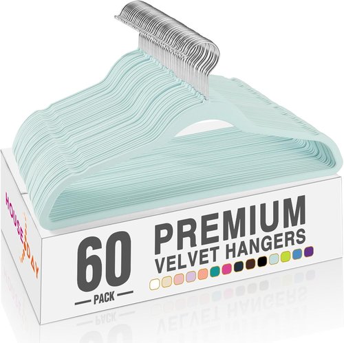 HOUSE DAY Sky Blue Velvet Hangers - 60 Pack Non-Slip Heavy Duty Suit Hangers | Space-Saving Closet Organizer