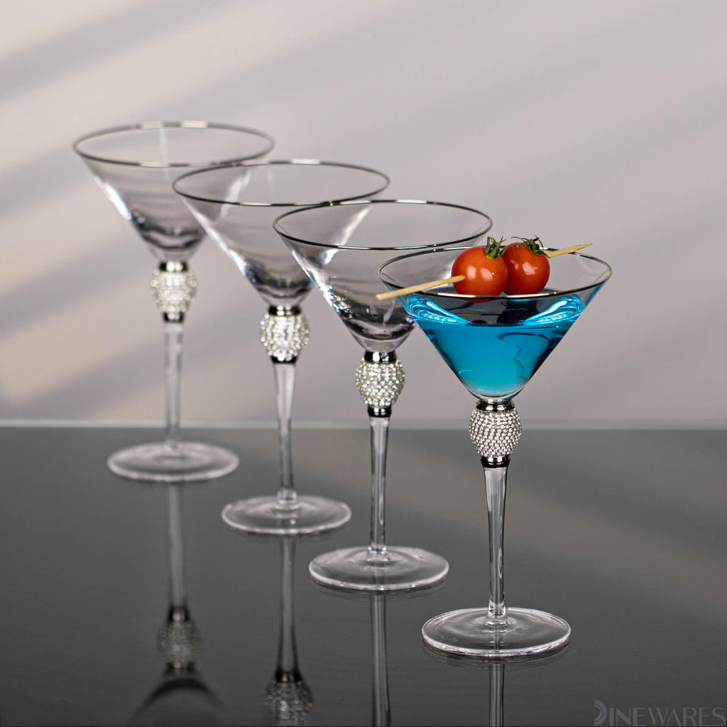 4 Piece Premium Clear Stem Crystal Martini Glasses with Gold Rim and Diamond-like Rhinestones, Elegant 10oz Glassware Set for Cosmopolitan, Vodka, Gin and Other Cocktails, Fancy Manhattan Drinkware