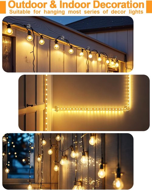 Ispneay Light Clips - 24 Pack Adhesive Hooks for Outdoor String Lights | Perfect for Patio, Balcony, and Fence Decor