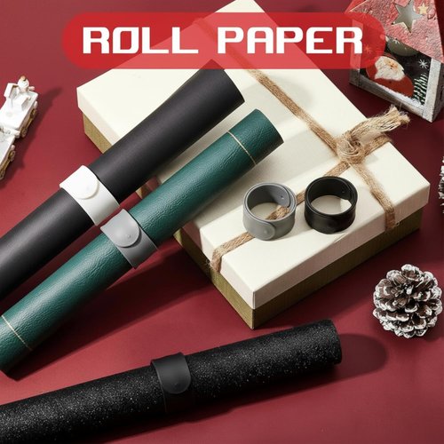 Charniol Wrapping Paper Roll Holder - 12-Piece Silicone Covered Metal Strips | Stabilize Gift Wraps (Black, White, Gray)