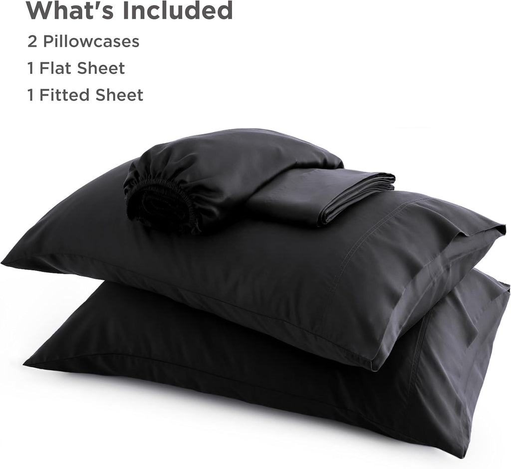 PureWoven King Size Sheet Set - Cooling Rayon Bamboo Sheets | Deep Pocket, Soft & Breathable Black Bedding for Hot Sleepers
