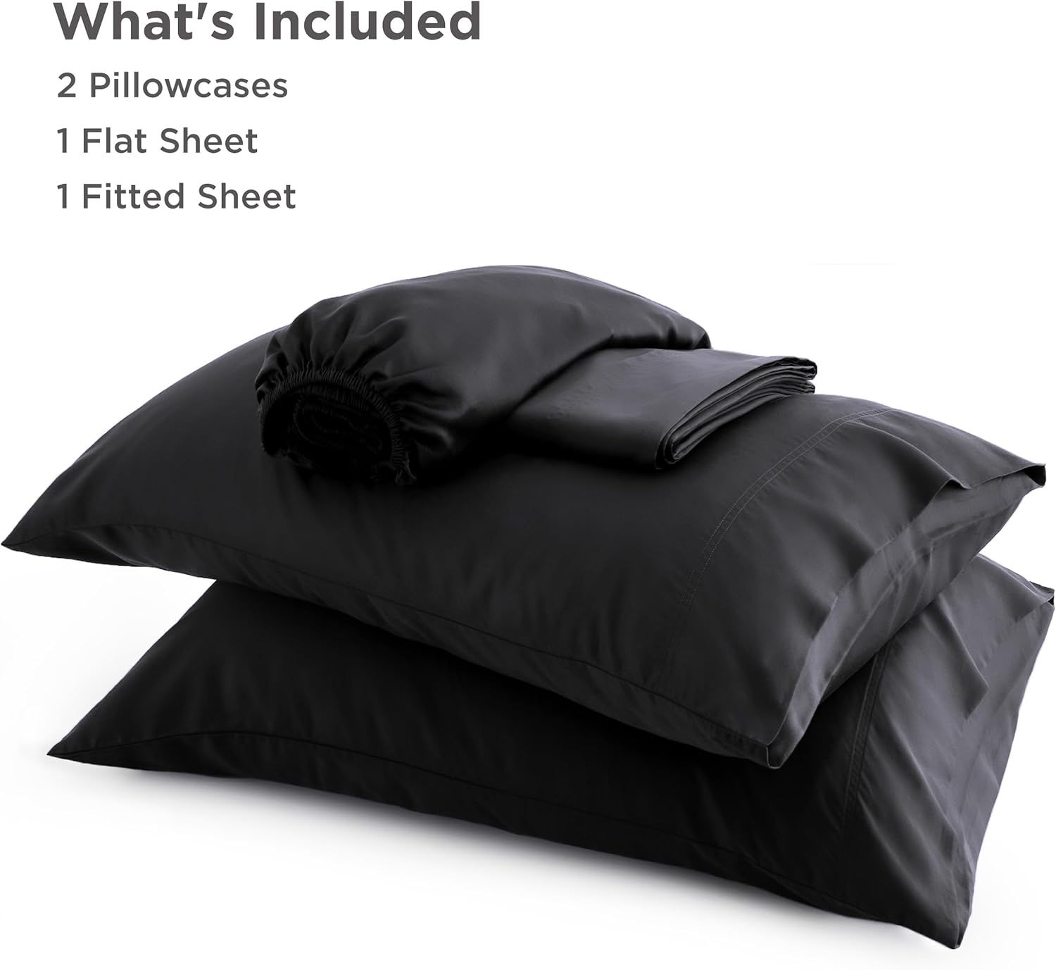 PureWoven King Size Sheet Set - Cooling Rayon Bamboo Sheets | Deep Pocket, Soft & Breathable Black Bedding for Hot Sleepers