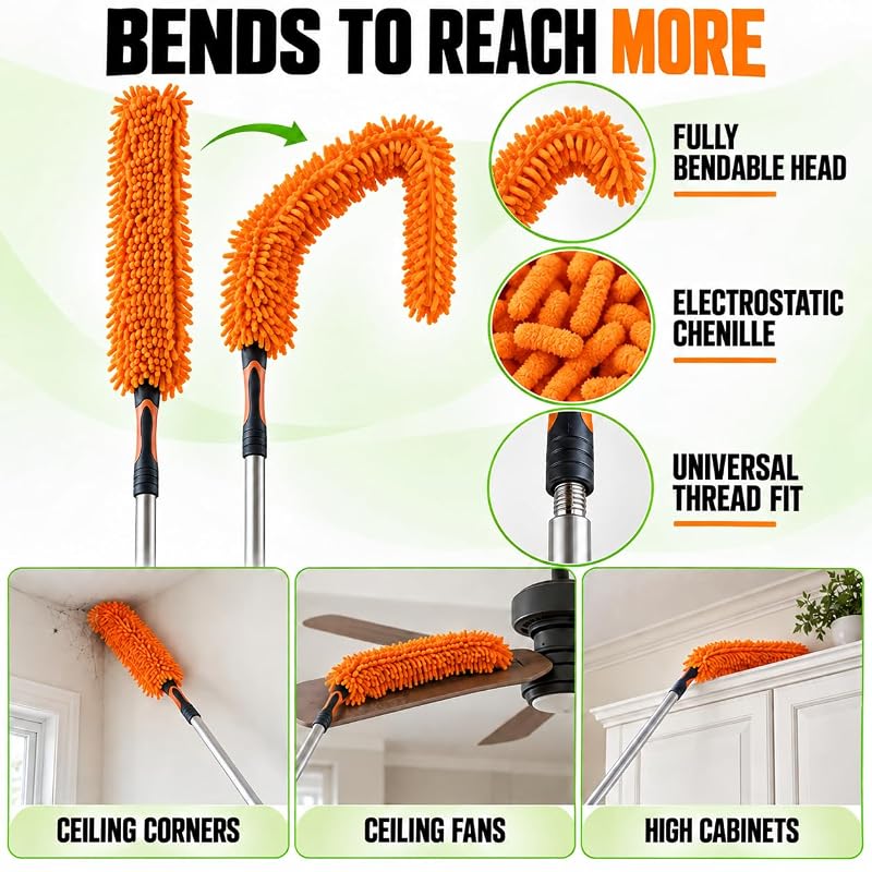 Telescoping Christmas Light Pole with Hook, Duster & Gloves 12 ft