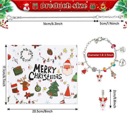 Christmas Vacation Advent Calendar - 24-Day Countdown with 2 DIY Charm Bracelets for Girls & Women