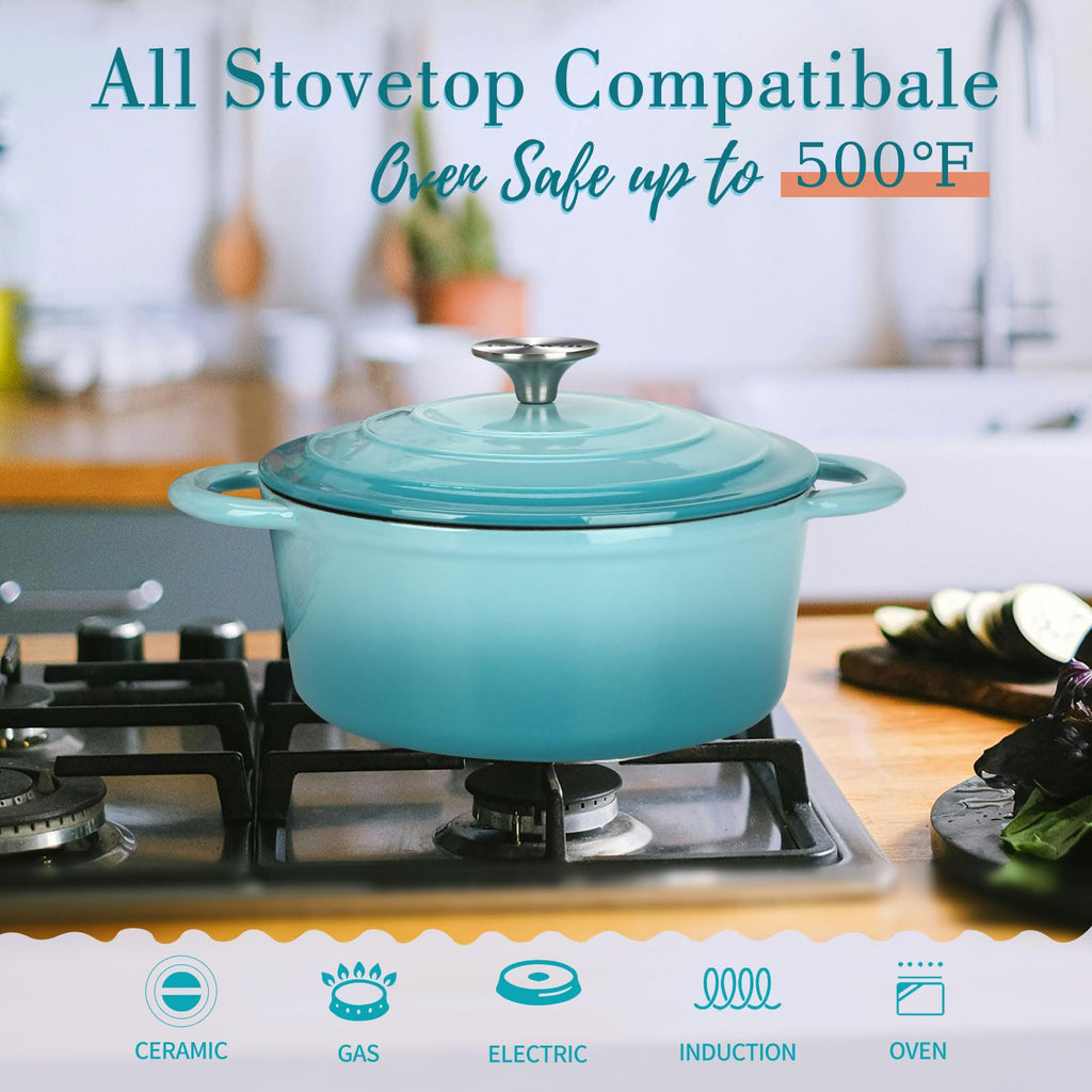 4.5 QT Enameled Cast Iron Dutch Oven with Lid, Heavy-Duty Round Cookware Pot with Dual Handles for Sourdough Bread Baking, Braising, Soups and Stews, Used for All Stoves