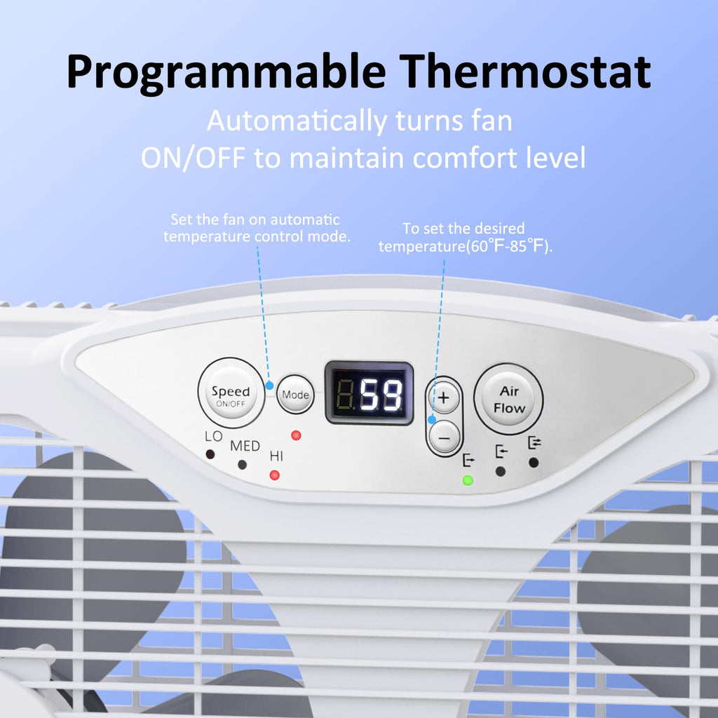 shinic Twin Window Fan, 9-Inch Blades Reversible Airflow, Thermostat Control, 3 Speeds, 23.8"-37" Expandable Width, Window Exchaust Fans for Home Bedroom, ETL Certified