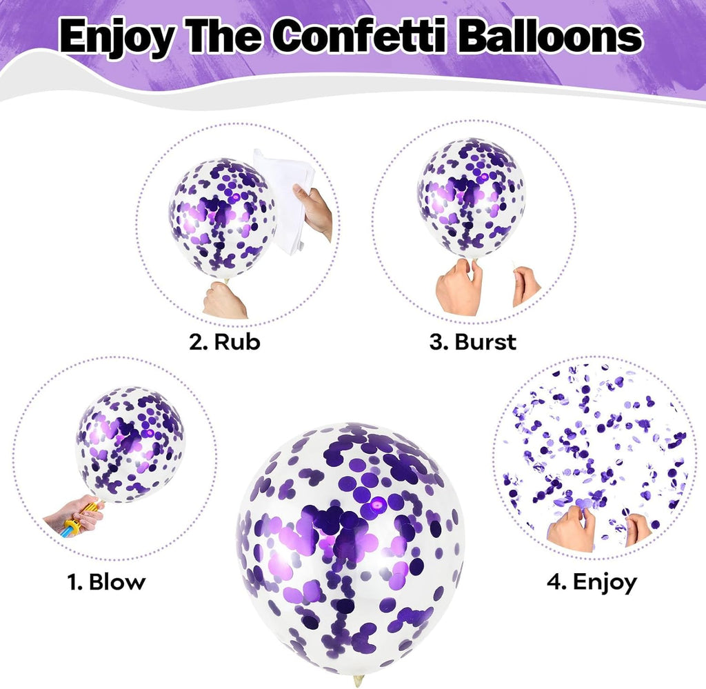Purple Pink Balloons - 12 Inch Mermaid Halloween Balloon Set | 35 Pcs with Metallic Confetti for Parties