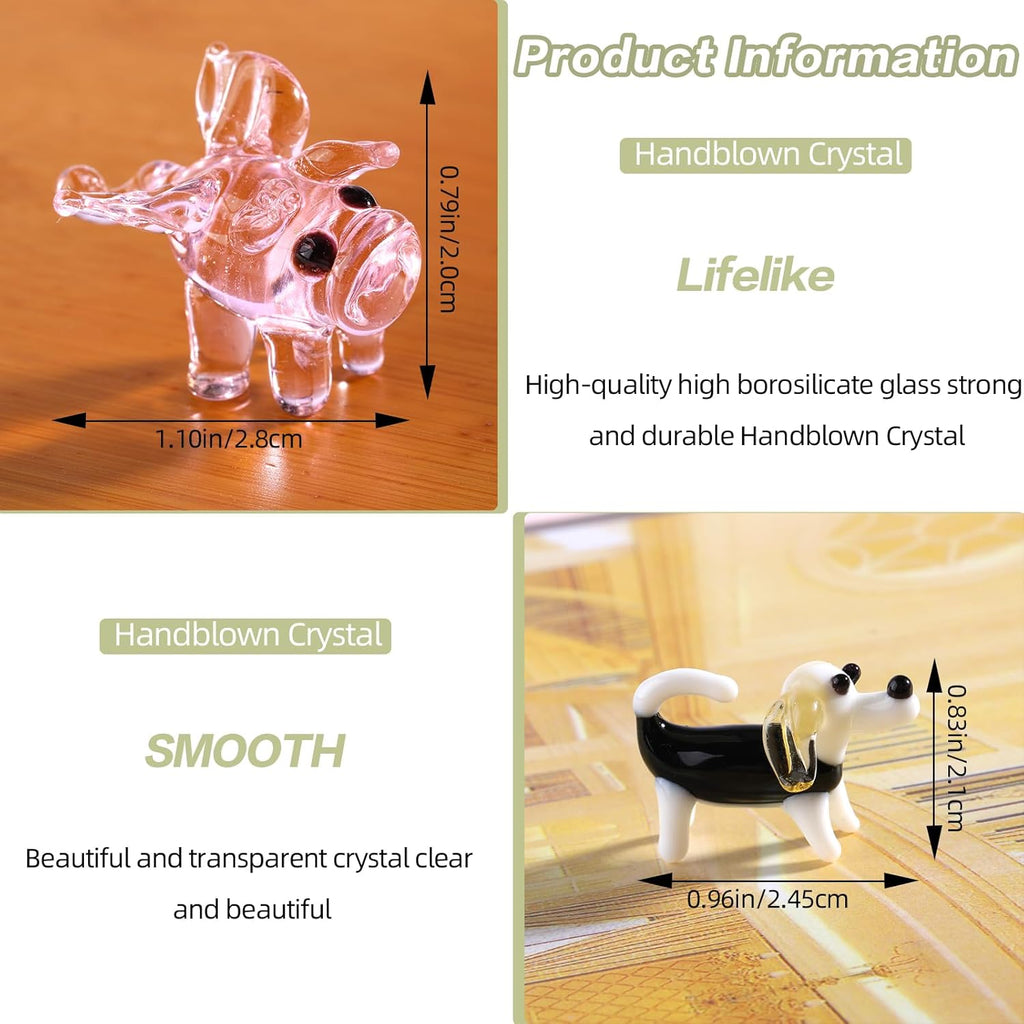 Skiennix 8 Piece Hand Blown Glass Figurines - Miniature Animal Collection for Home Decor & Gifts