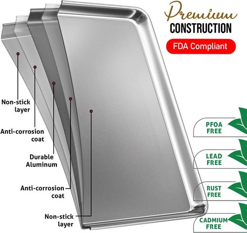 JoyTable Aluminum Baking Sheet Set - Commercial Quality Non-Stick Cookie Sheets, 21 x 15 Inch, 2 Pack