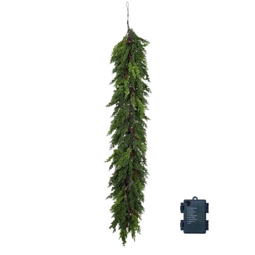 QXXQ 6 Feet Christmas Garland -Real Touch Cedar Garland - Christmas Decorations -Christmas Garland for Table, Wall, Mantle,Outdoor Indoor - Garland for Christmas Decorations Free LED String Lights