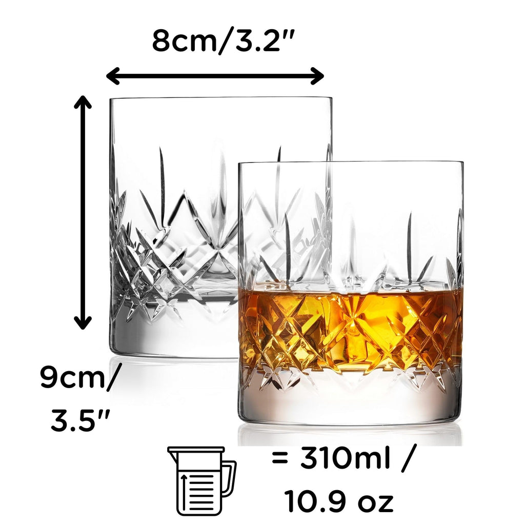 Hemswell Crystal Whisky Glasses Set of 2 11oz - Luxury Cut Glass Whiskey Rock Tumblers for Men - Old Fashioned Glassware Sets for Bourbon and Whisky with Solid Base - Satin Lined Box - Wicklow