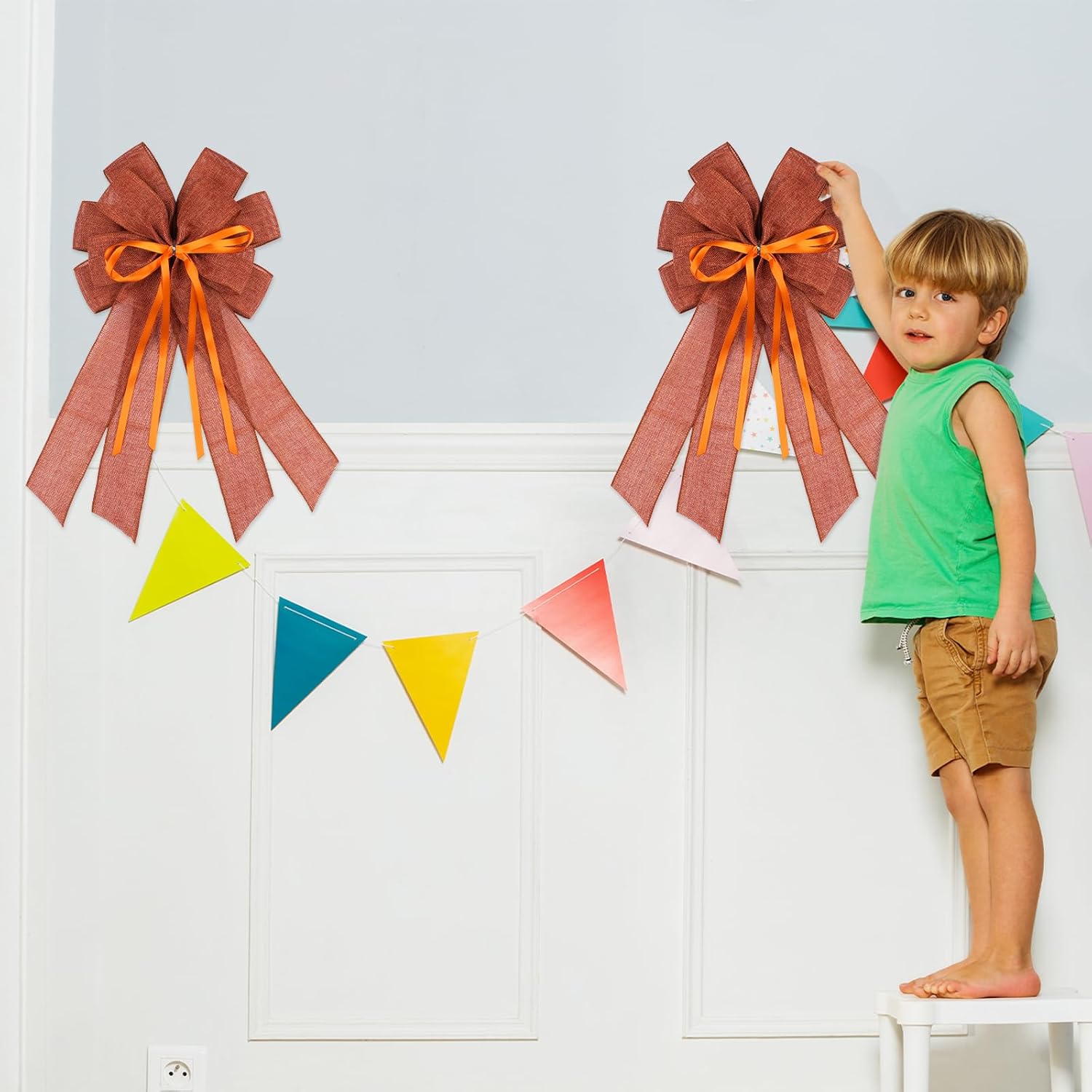 YKW Large Maple Orange Burlap Bow - 20x11 Inch Fall Decor for Wreaths & Tree Toppers