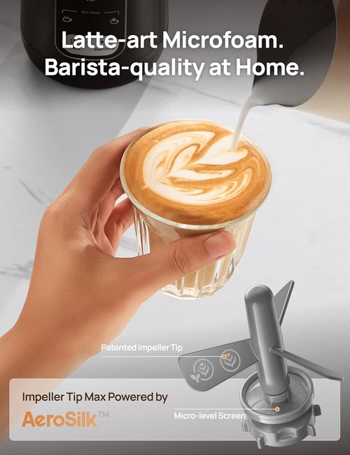 DREO Electric Milk Frother - 8-in-1 Stainless Steel for Latte Art & Coffee | 9oz Warm & Cold Foam