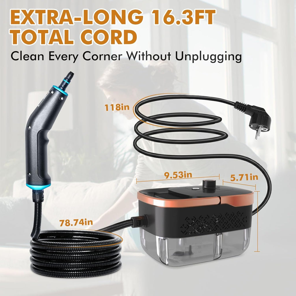 Skiennix Handheld Steam Cleaner - 15s Fast Heat-Up, 2500W Power, 42.27oz Tank | 15 Accessories for Home Cleaning