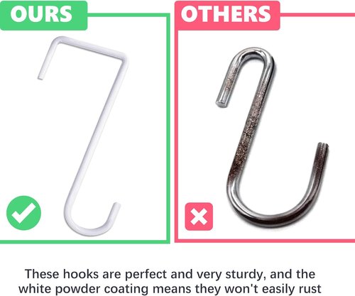JOYSEUS Vinyl Fence Hooks - 12pcs White Powder Coated Steel Hangers for Plants & Lights | 2 x 6 Inches