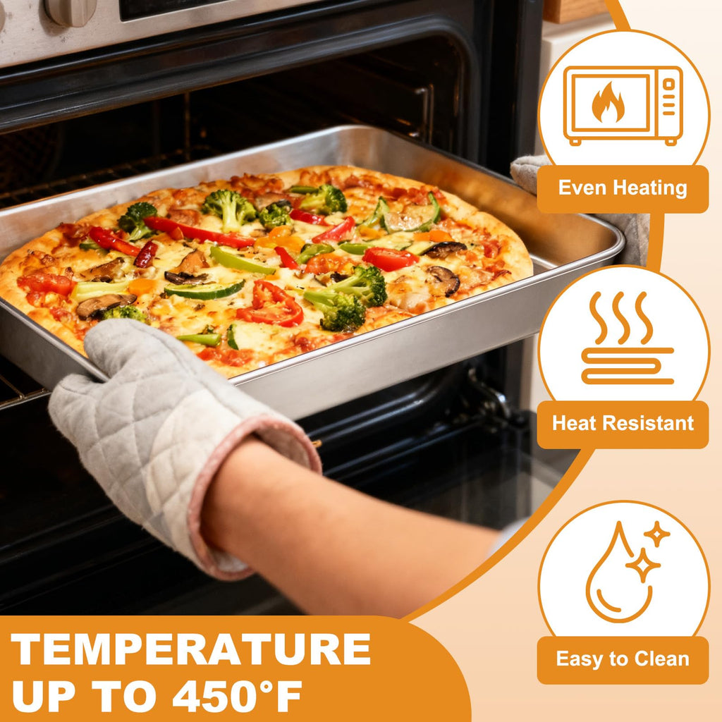 Blingco Stainless Steel Baking Pan with Lid, 12⅓ x 9¾ x 2 Inch Deep Rectangle Cake Pans with Cover for Cakes, Brownies, Cookies, Deep Side & Heavy Duty,Dishwasher & fridge & Oven Safe(2 Pans + 2 Lids)
