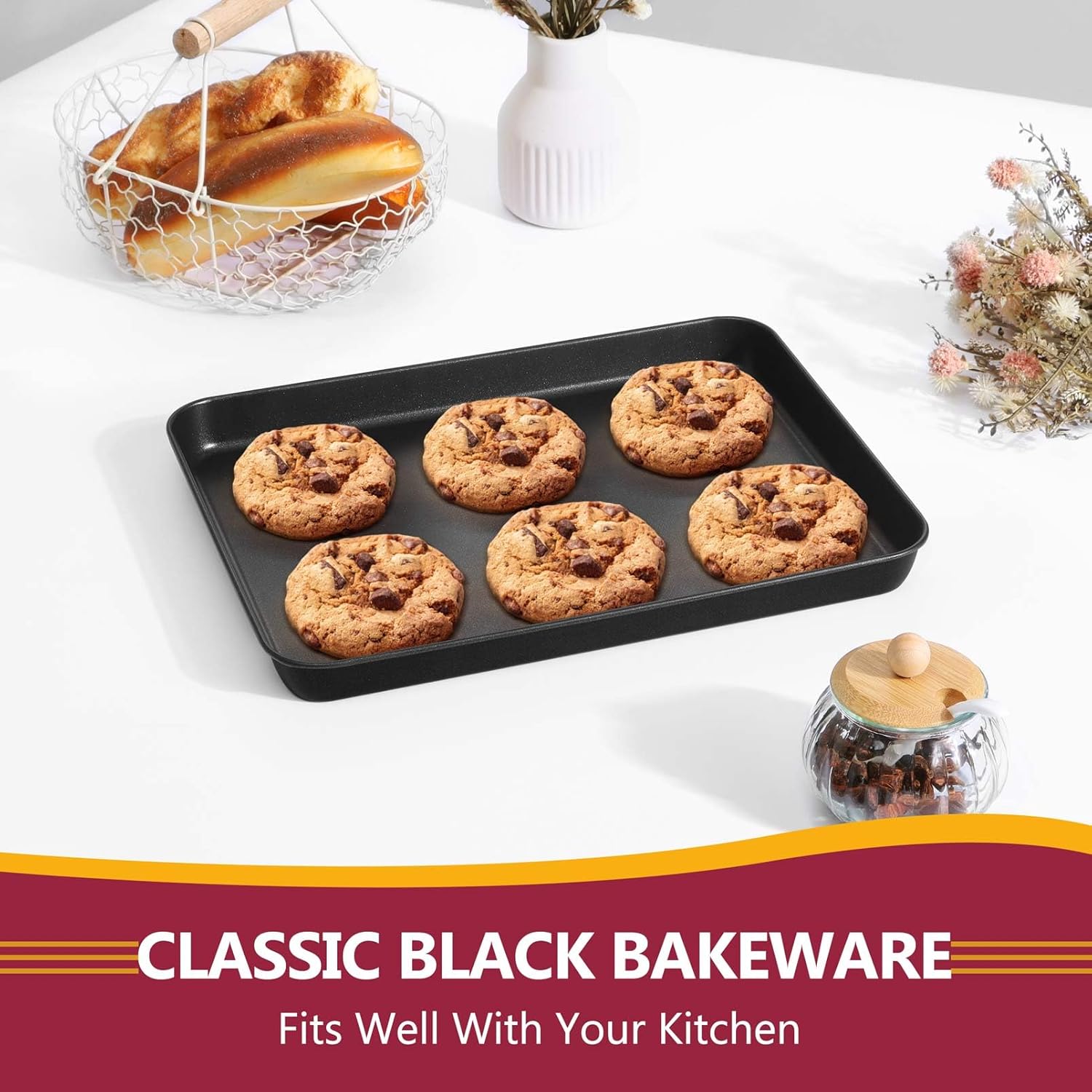 P&P CHEF Non-Stick 10.5 Inch Baking Cookie Sheet Pan - Sturdy Carbon Steel Oven Tray for Easy Cooking & Cleaning