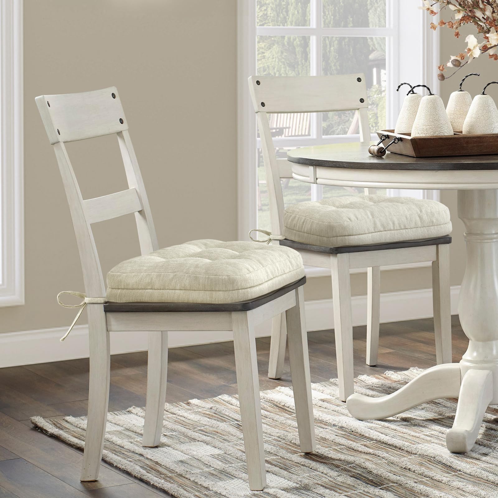 Shinnwa Dining Chair Cushions Set of 4, Dual-Layer Memory Foam Kitchen Chair Cushions, Patented Design Seat Pads with Ties, 16.5 x 16.5 x 3.5in, 4 Pack, Ivory