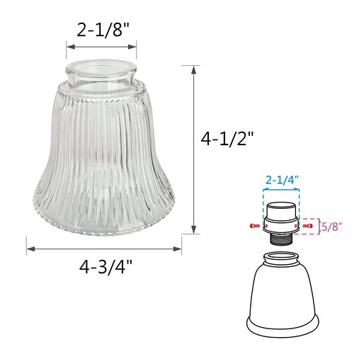 Aspen Creative 23080-4A Contemporary Clear Ribbed Ceiling Fan Replacement Glass Shade, 2-1/8" Fitter Size x 4-3/4" Diameter x 4-1/2" Height, 4 Pack