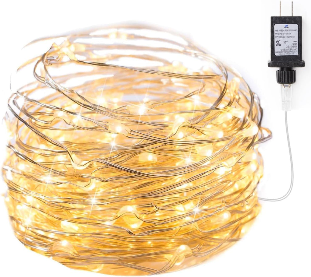 Minetom Fairy Lights - 33Ft 100 LEDs Waterproof Silver Wire String Lights | Warm White for Indoor & Outdoor Decor