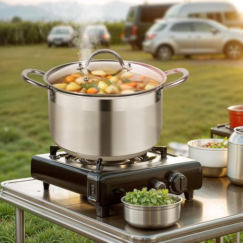 Kirecoo Stainless Steel Stock Pot - 12 Quart Heavy-Duty Cooking Pot with Visible Lid for Pasta & Soup