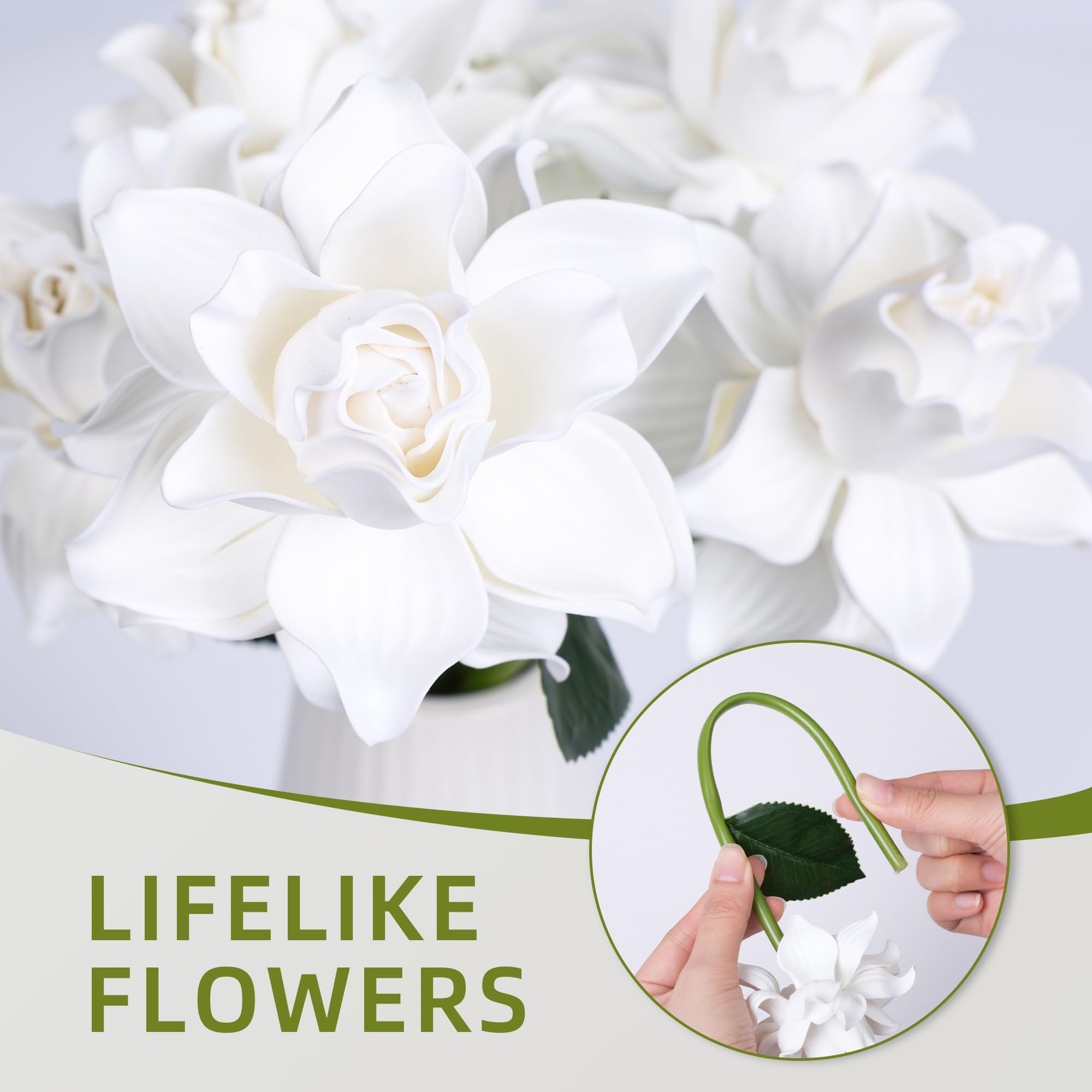HyeFlora 16pcs Artificial Flowers Faux Gardenias Flower Bouquet for Vase Table Decorations Silk Flowers for Home Decor DIY Party Wedding Centerpieces Indoor Outdoor Arrangements (Vase not Included)