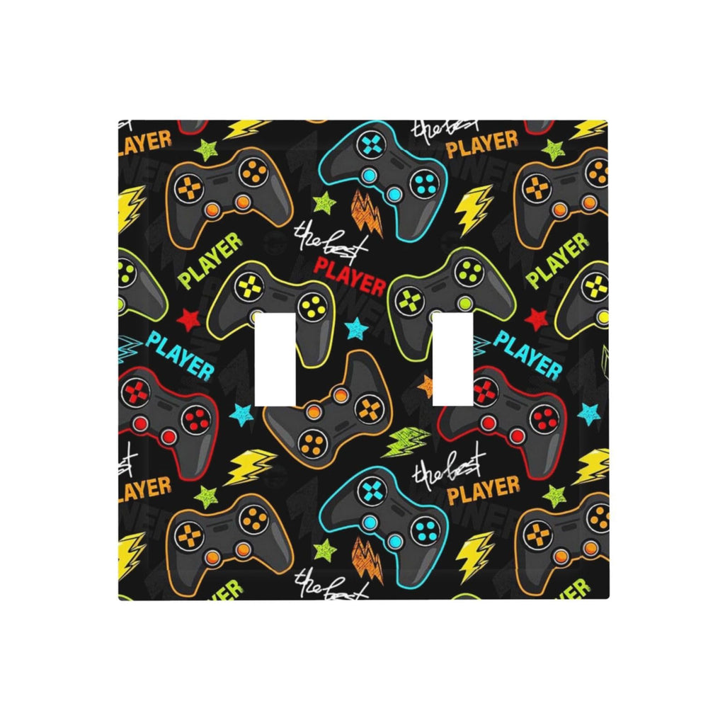 Kid Boys Gamer Gaming Game 2 Gang Double Toggle Light Switch Cover Electric Wall Plate Electrical Faceplate for Bathroom Home Living Room Jumbo Size Decor