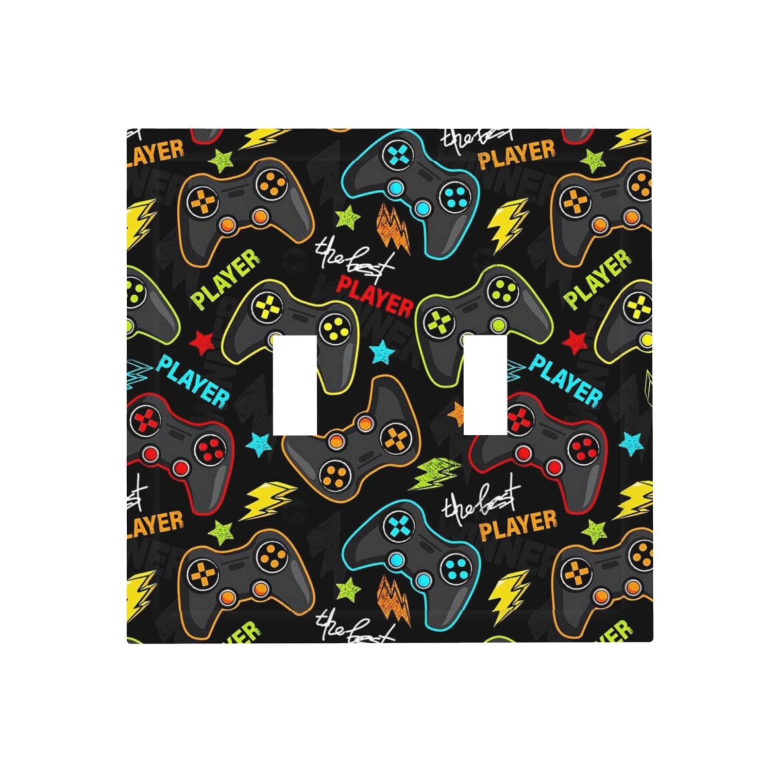 Kid Boys Gamer Gaming Game 2 Gang Double Toggle Light Switch Cover Electric Wall Plate Electrical Faceplate for Bathroom Home Living Room Jumbo Size Decor