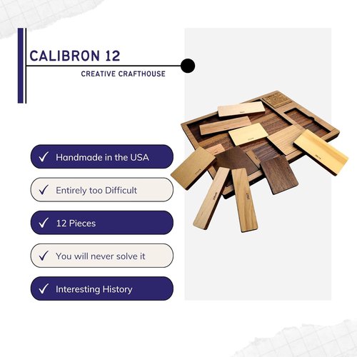 Creative Crafthouse Calibron 12 - Challenging 12-Piece Wooden Brain Teaser Puzzle for Adults - Made in USA
