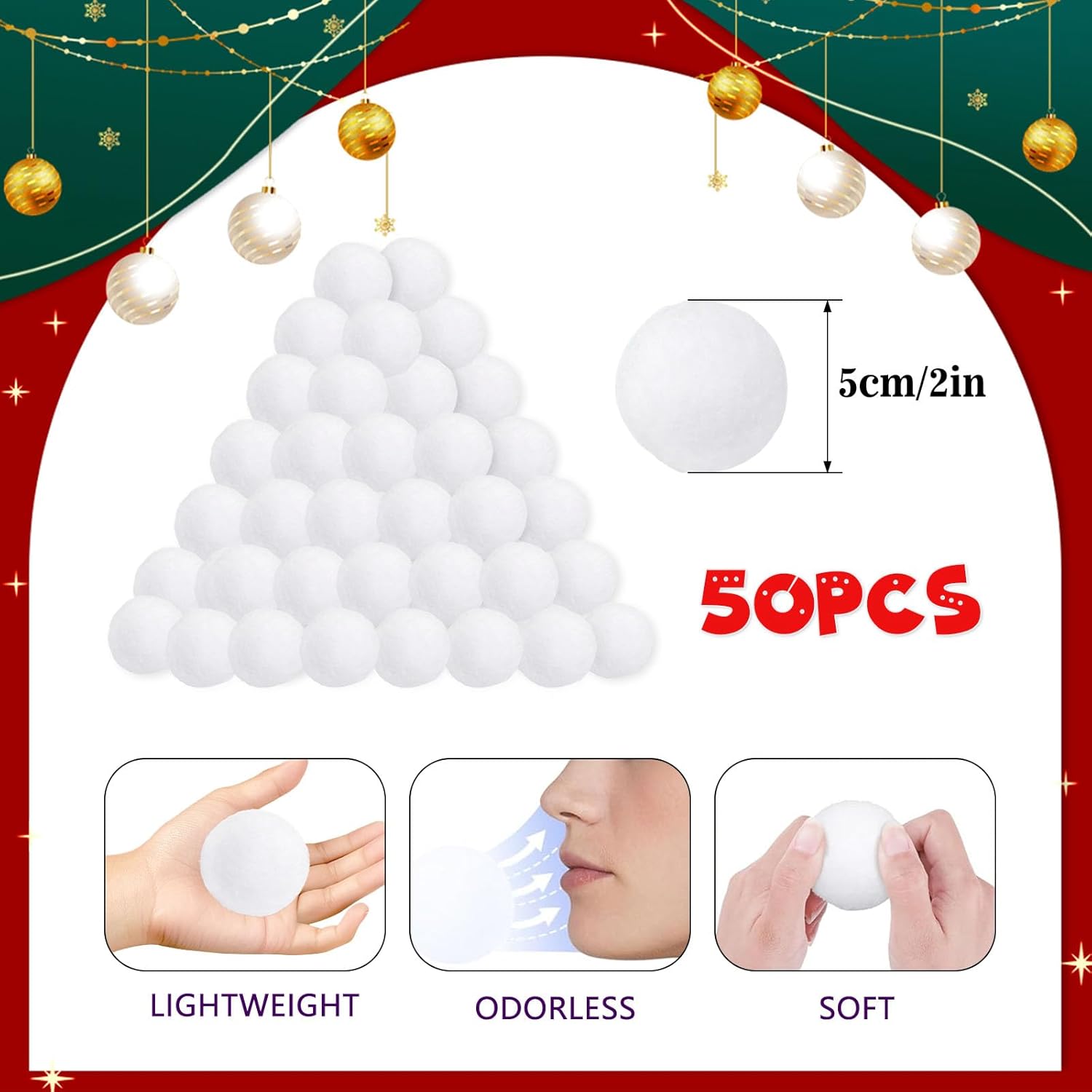 Skiennix Fake Snow Balls - 50 Pack Soft Snow Ball Fight Set for Indoor & Outdoor Fun | Winter Party Decor