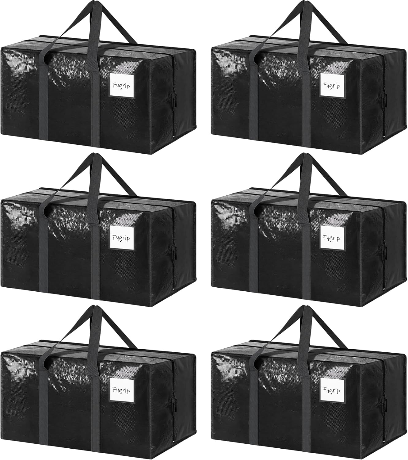 Skiennix 6 Pack Extra Heavy Duty Moving Bags - Strong Zipper & Comfortable Handles | Durable Black Storage Totes