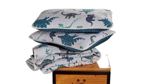 Quilt Bedspread Set Kids Dinosaur Green Orange Yellow Grey Cactus Plants New (Twin/Twin XL)