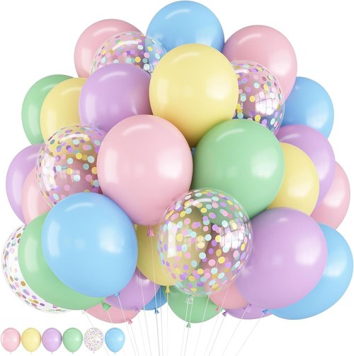 HILAVO Pastel Balloons - 12 Inch Macaron Rainbow Latex Balloons with Colorful Confetti | Perfect for Parties