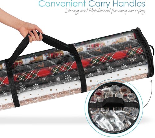 Hearth & Harbor Wrapping Paper Storage Container - Tear-Proof Organizer for 14 Rolls | Premium Clear Design