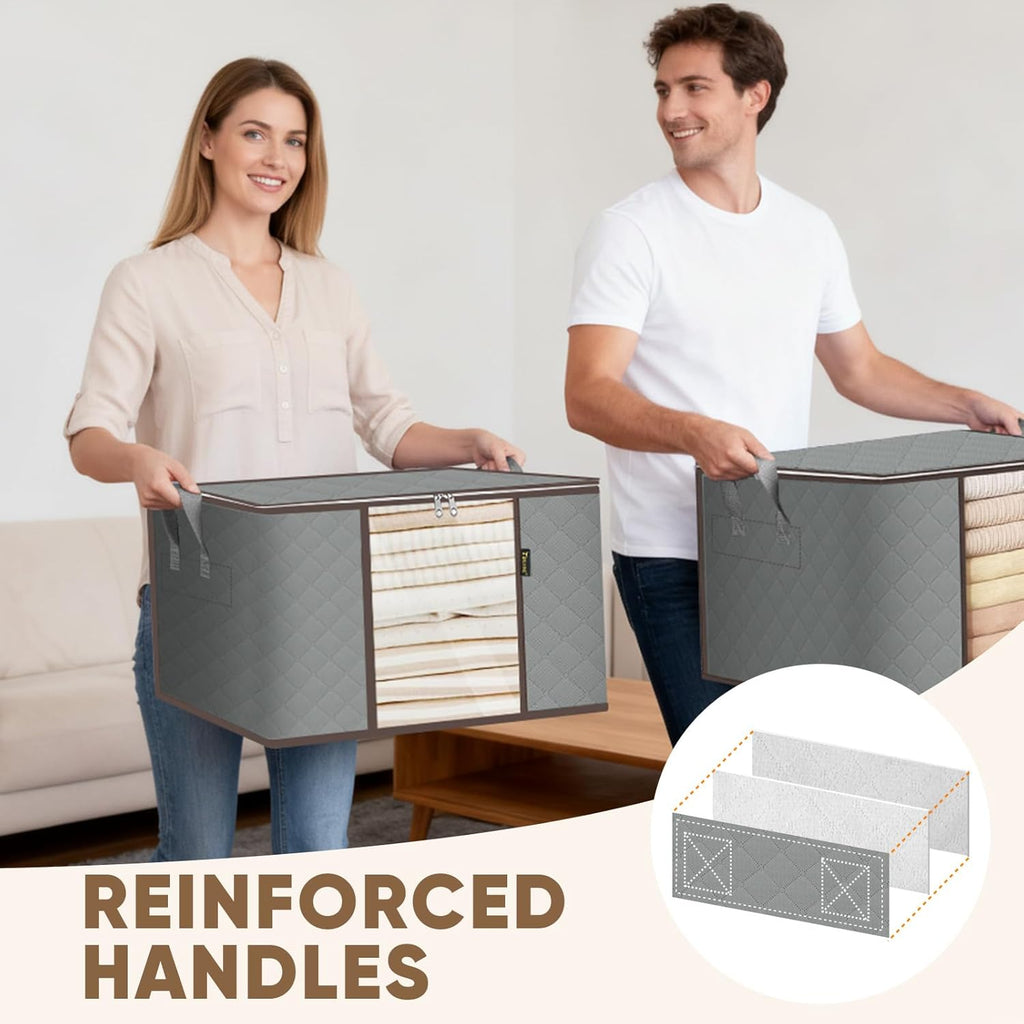 BALEINE 24 Gallon Clothes Storage Bags - Sturdy Zipper & Reinforced Handle | Closet Organizer for Bedding (Grey, 2 Pack)