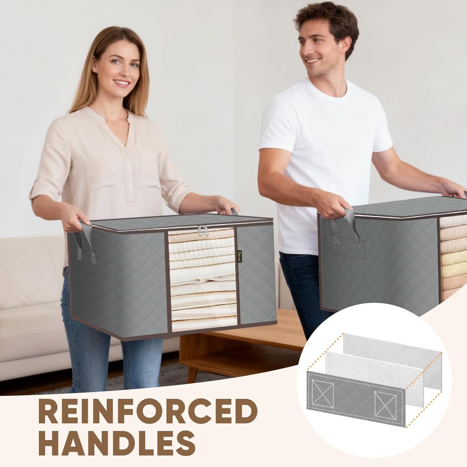 BALEINE 24 Gallon Clothes Storage Bags - Sturdy Zipper & Reinforced Handle | Closet Organizer for Bedding (Grey, 2 Pack)