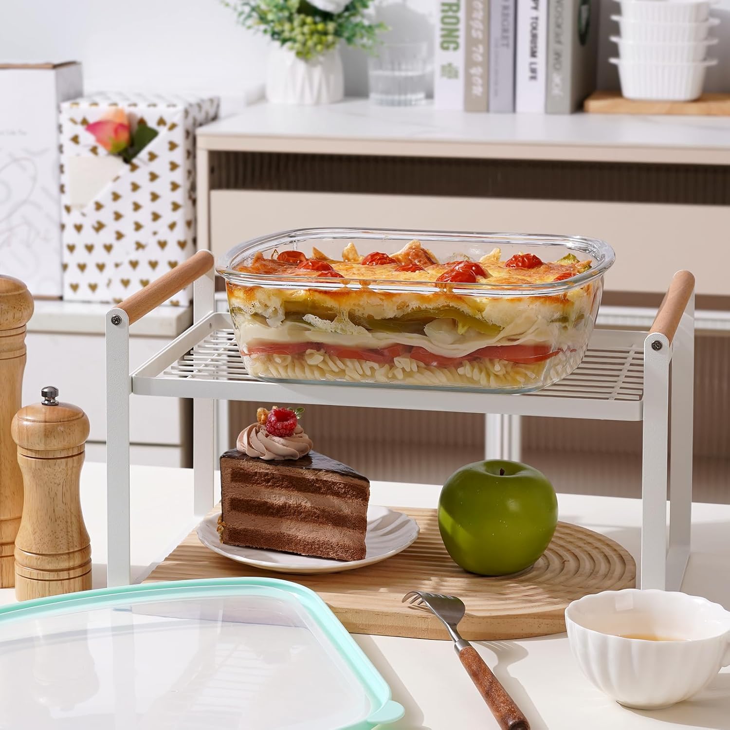NUTRIUPS 9 x 9 Glass Baking Dish with Lid - Large 2.75QT Deep Oven Pan in Green (2.6L)