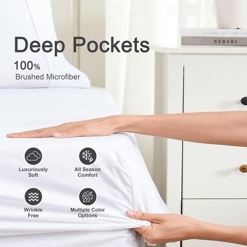 Hotella 100% Microfiber Fitted Sheet - Ultra Soft Queen Size 60"x80" | Deep Pocket, Machine Washable, White