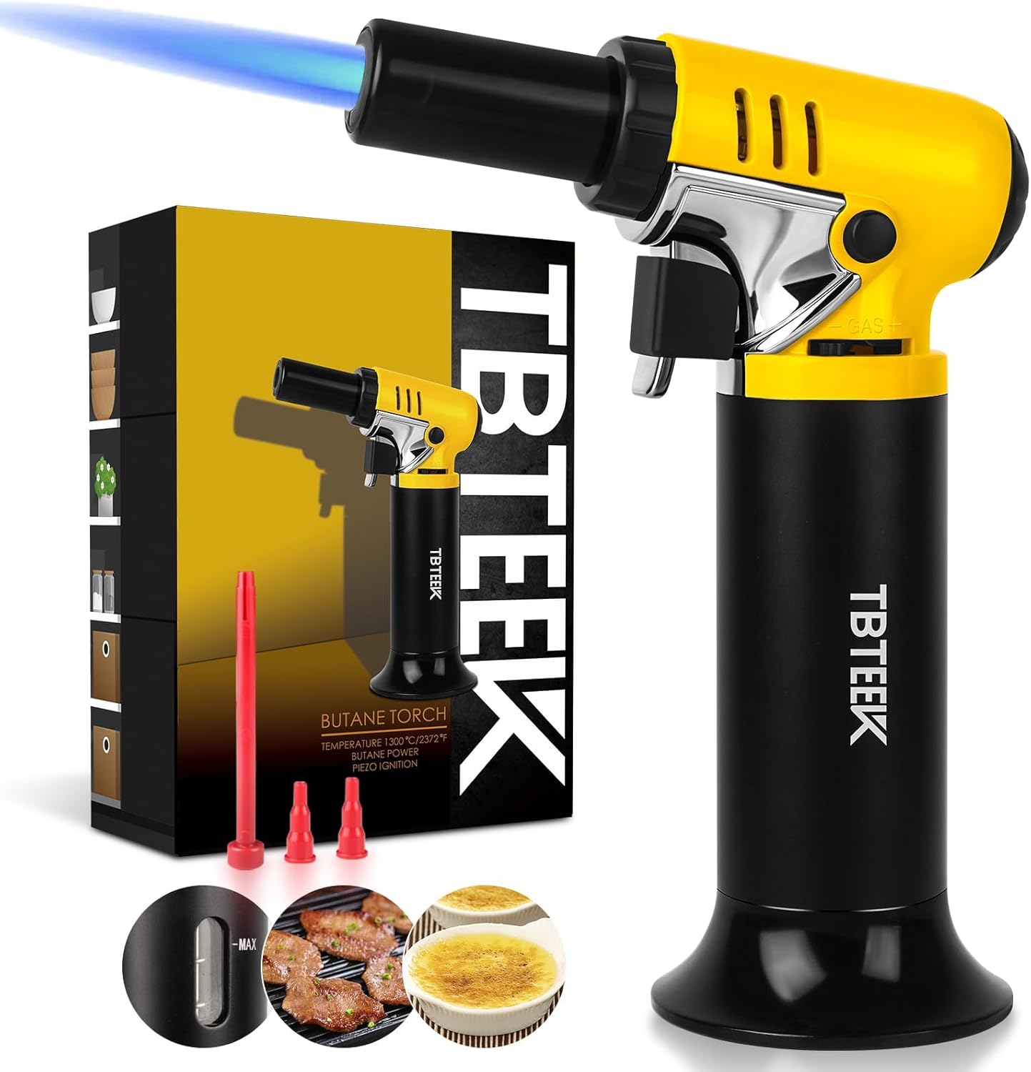 TBTeek Butane Torch - One-Hand Operation Kitchen Lighter with Adjustable Flame | Perfect for BBQ, Baking, and Crafts