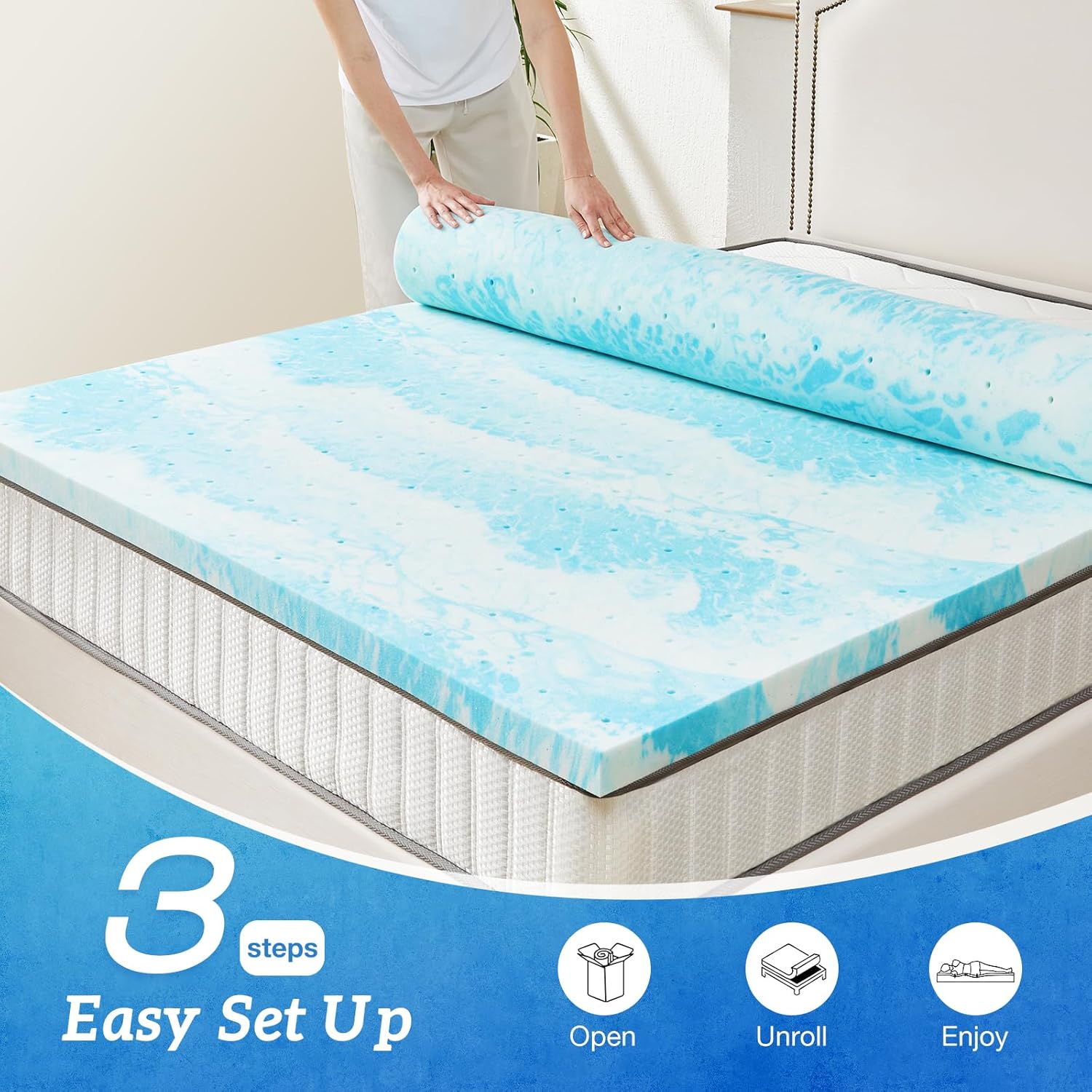 Skiennix Full Size Mattress Topper - 2 Inch Cooling Gel Memory Foam for Back Pain Relief, CertiPUR-US Certified
