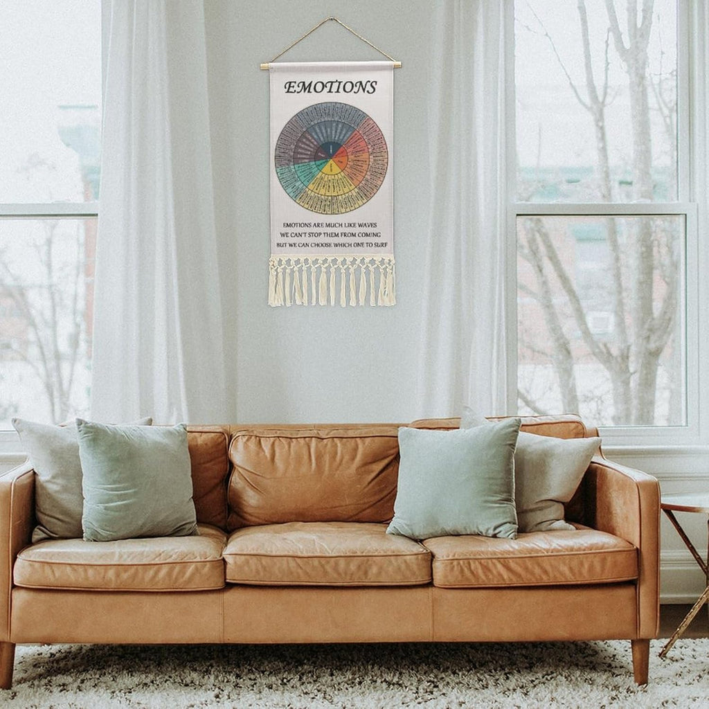 Skiennix Emotions Feelings Wheel Chart | Mental Health Tapestry for Therapy Offices - Cotton Linen Wall Art