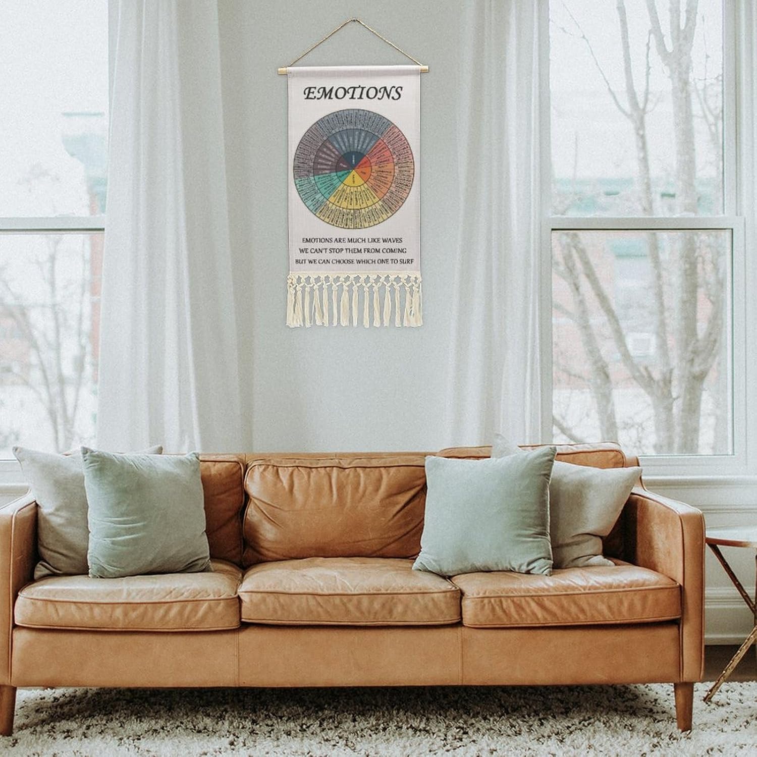 Skiennix Emotions Feelings Wheel Chart | Mental Health Tapestry for Therapy Offices - Cotton Linen Wall Art