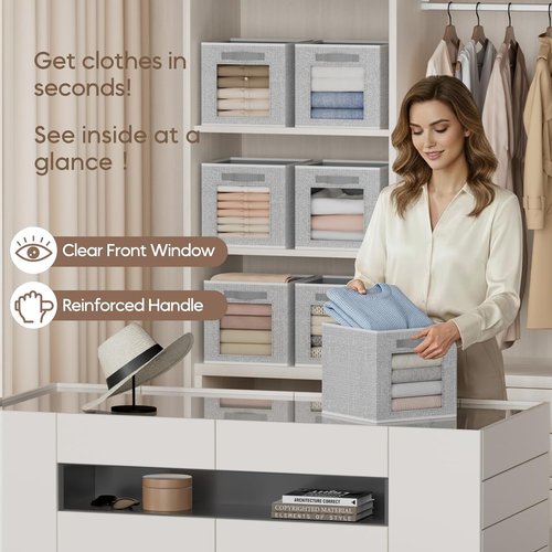 Homsorout Linen Closet Organizers - 6 Pack Fabric Storage Bins with Handles | 11-Inch Cube Organizers for Home
