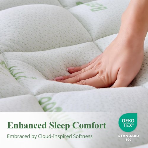 KRIMANO Queen Mattress Topper, Viscose Derived from Bamboo Thick Pillow Top Mattress Pad with Deep Pocket, Naturally Cooling for Hot Sleepers, Soft for Back Pain Relief, Green