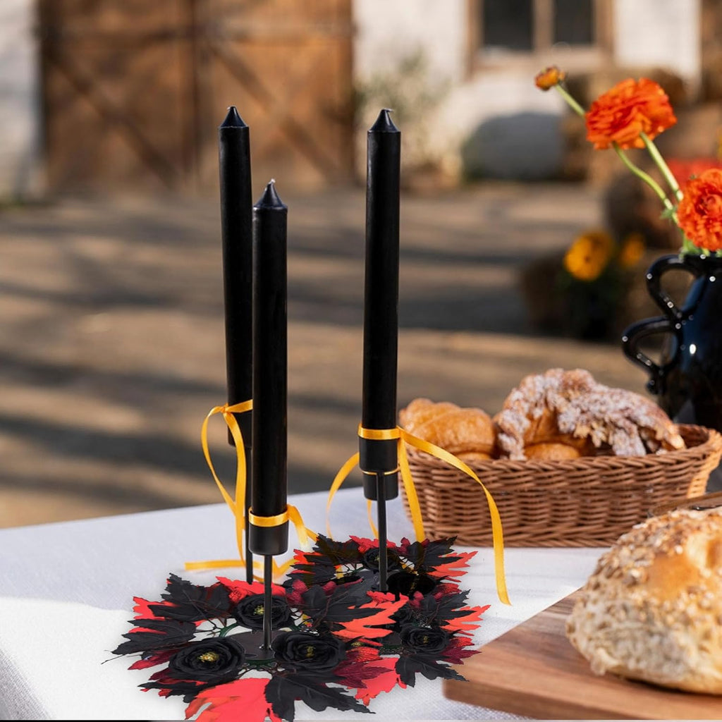 Skiennix Halloween Wreath Candle Rings - Gothic Red & Black Maple Leaf Rose Decor | Perfect for Wall & Table Centerpieces