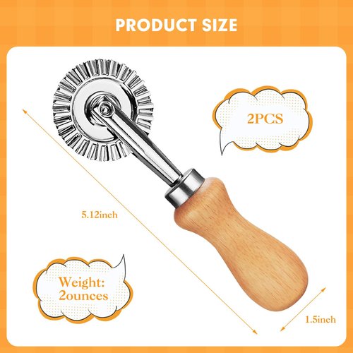 2Pcs Pasta Cutter Wheel Stainless Steel Fluted Pastry Ravioli Cutter Wheel with Wooden Handle Pastry Crimper for Home Kitchen
